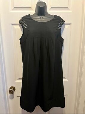 Roccobarocco Italy Dress Black Embellished Shift Midi Studded Crystal Sleeveless